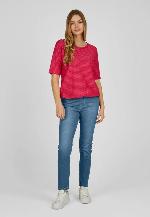 114301 Magenta Textured Round Neck T-Shirt Rabe