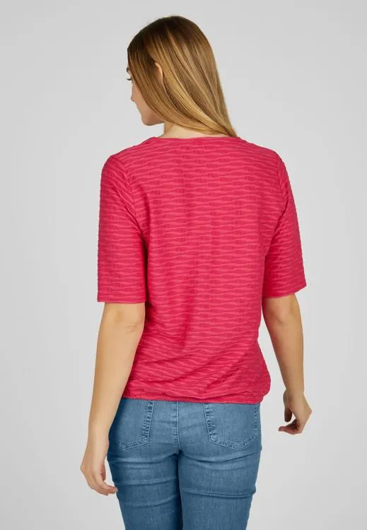 114301 Magenta Textured Round Neck T-Shirt Rabe