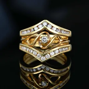 14K Gold Diamond Solitaire Ring with Chevron Jacket - Vintage Collection