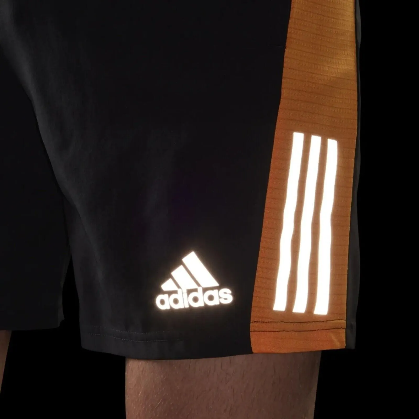 adidas Running Shorts for Men: Black Orange Reflective Pockets - Fitness