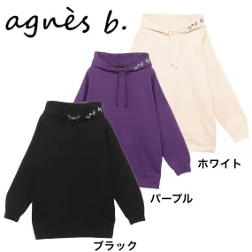 Agnes b Long Sleeves Plain Cotton Logo - Street Style