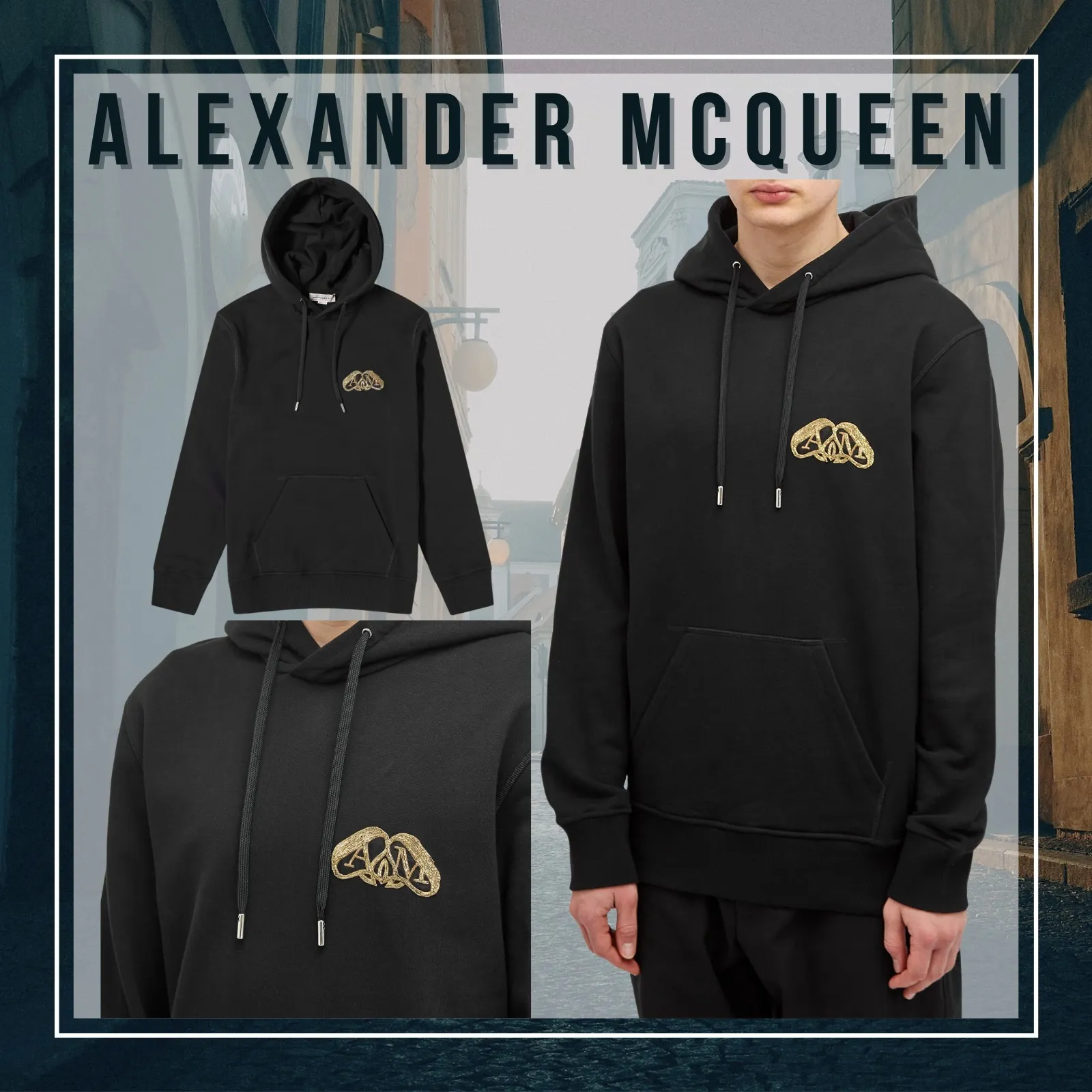 Alexander McQueen Unisex Cotton Logo Hoodies - Long Sleeves Street Style