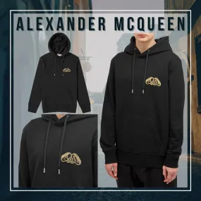 Alexander McQueen Unisex Cotton Logo Hoodies - Long Sleeves Street Style