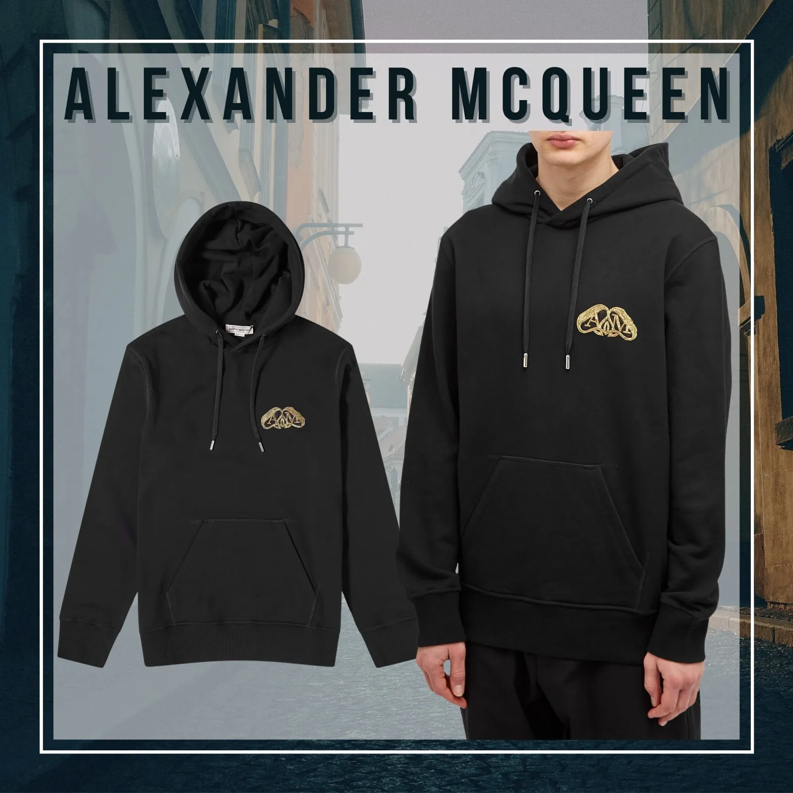 Alexander McQueen Unisex Cotton Logo Hoodies - Long Sleeves Street Style