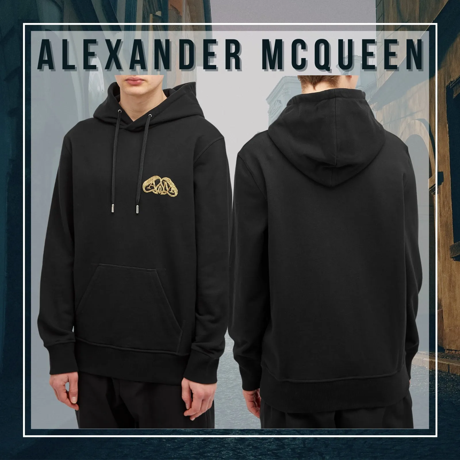 Alexander McQueen Unisex Cotton Logo Hoodies - Long Sleeves Street Style