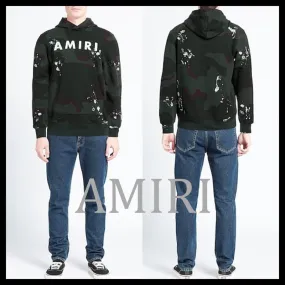 Amiri Camouflage Long Sleeves Cotton Logo - Unisex Street Style