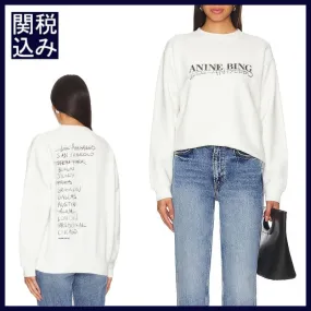 ANINE BING - Crew Neck Long Sleeve Tee in Pure Cotton with Logo