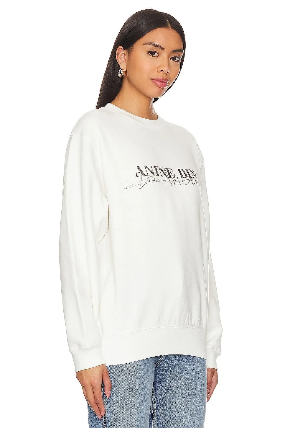 ANINE BING - Crew Neck Long Sleeve Tee in Pure Cotton with Logo