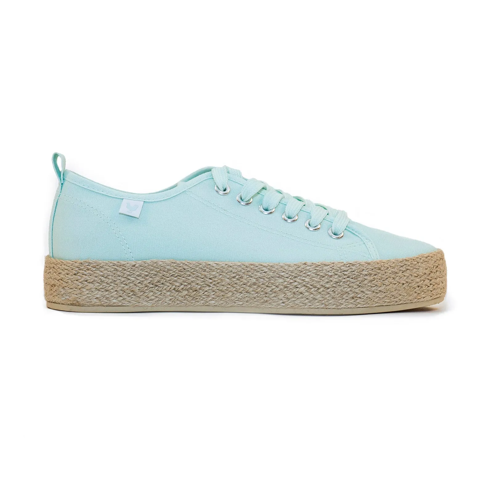 Aqua marine canvas espadrille sneakers with lace-up design