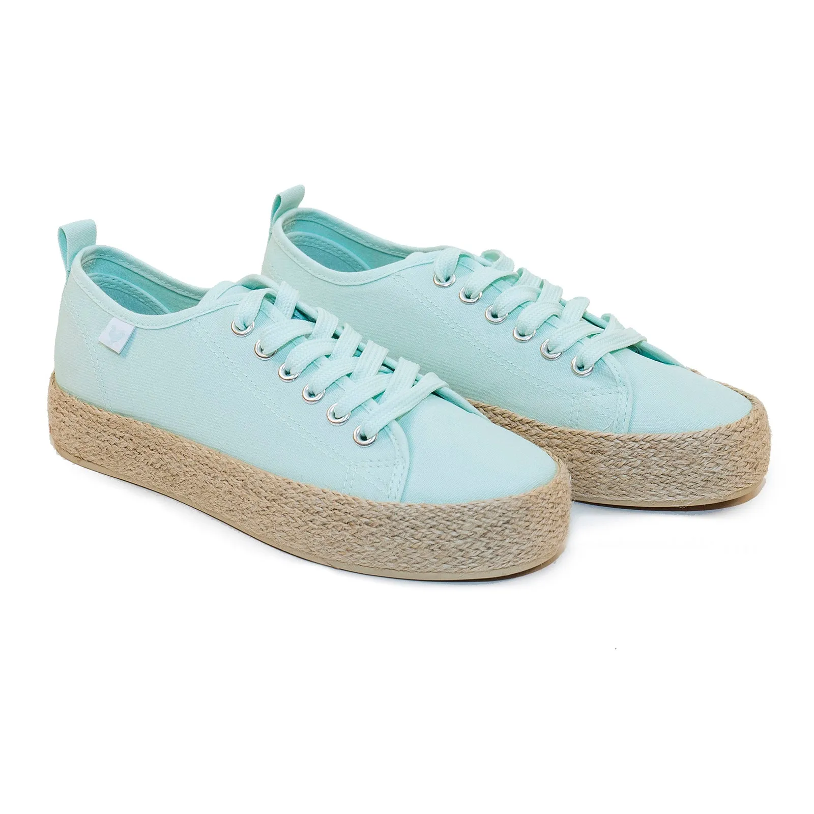 Aqua marine canvas espadrille sneakers with lace-up design