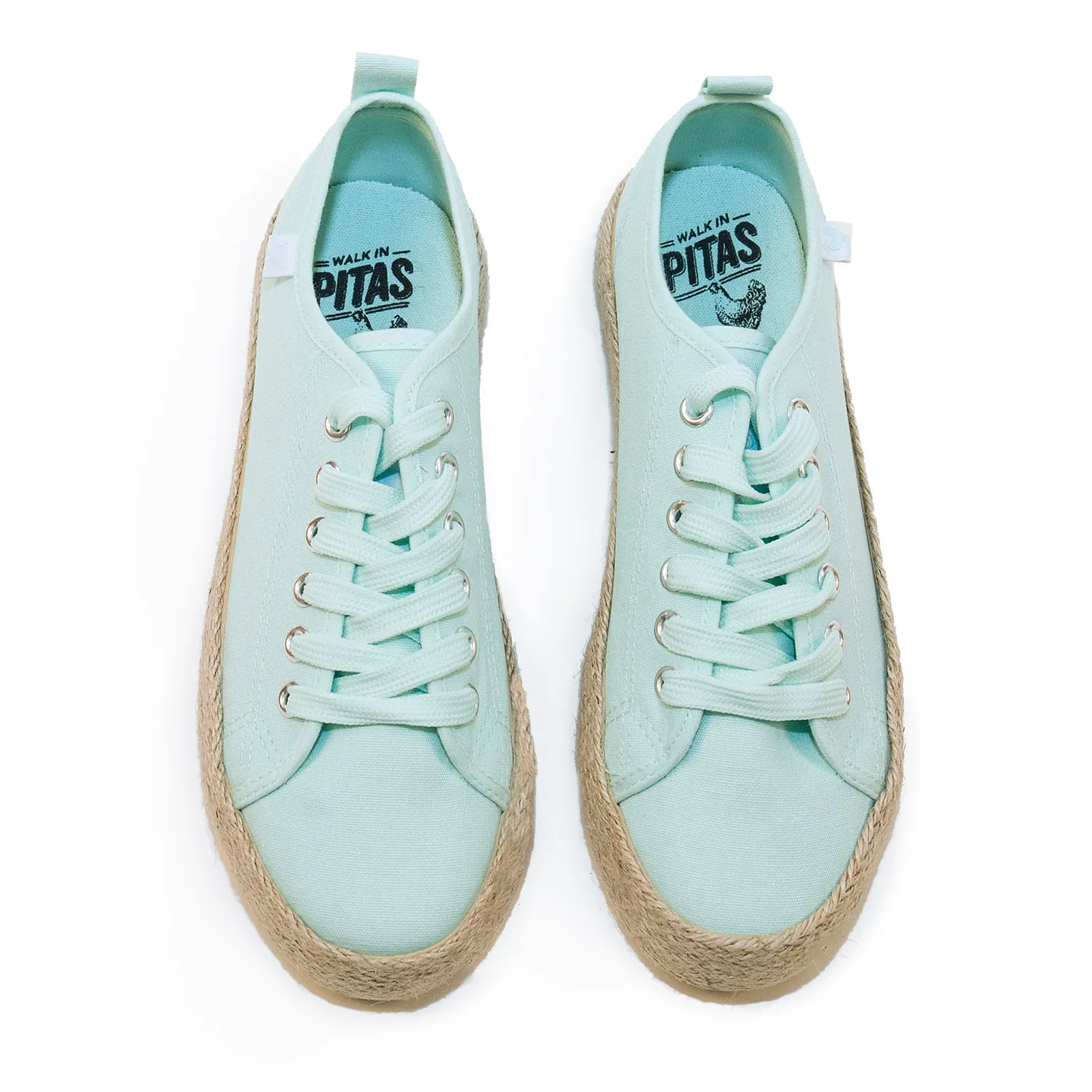 Aqua marine canvas espadrille sneakers with lace-up design