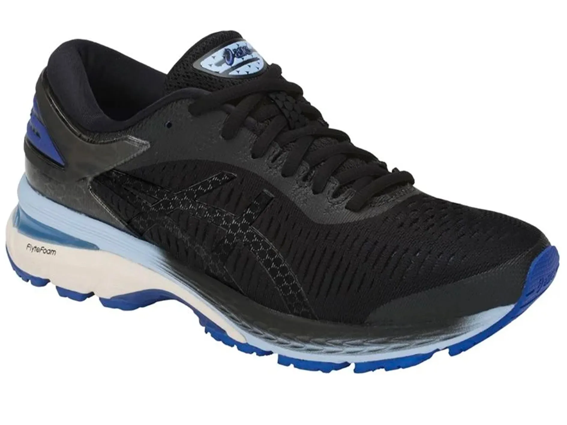 Asics Gel Kayano 25 Women's Running Shoes - Black/Blue; Style: 1012A026 001.