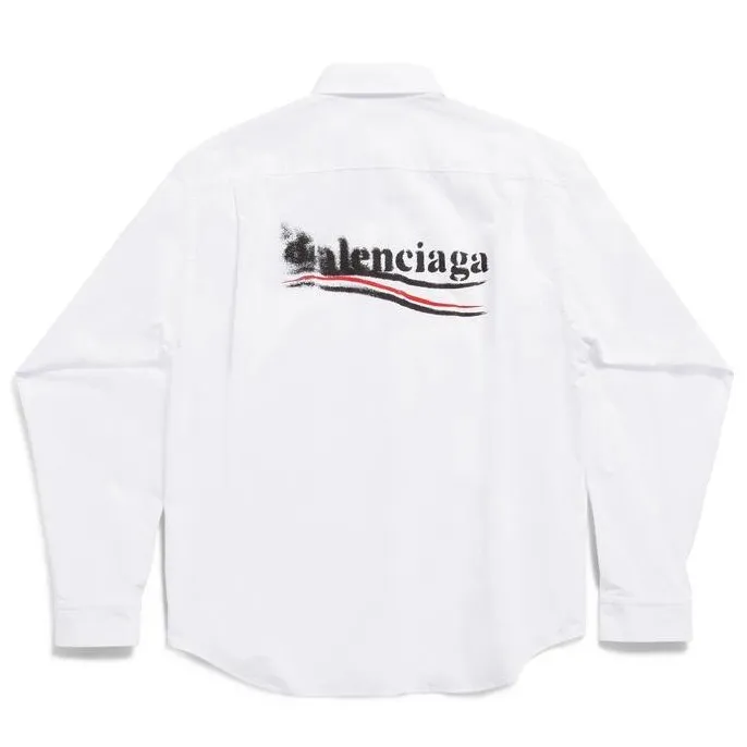 Balenciaga Men's Political Stencil Shirt - White | Large Fit | Shop Now