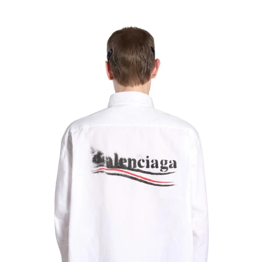 Balenciaga Men's Political Stencil Shirt - White | Large Fit | Shop Now