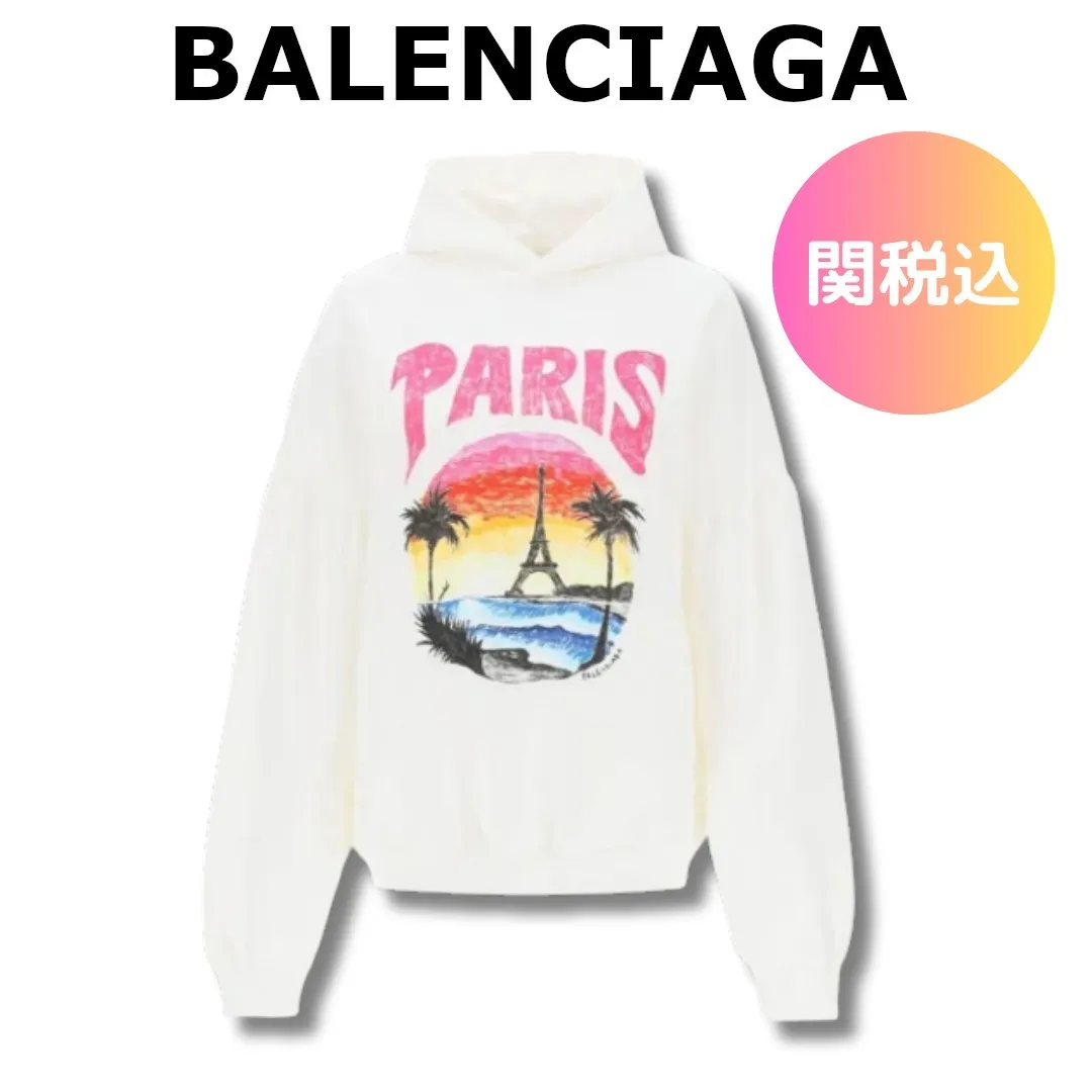 Balenciaga Street Style Cotton Logo Hoodies & Sweatshirts - Long Sleeves