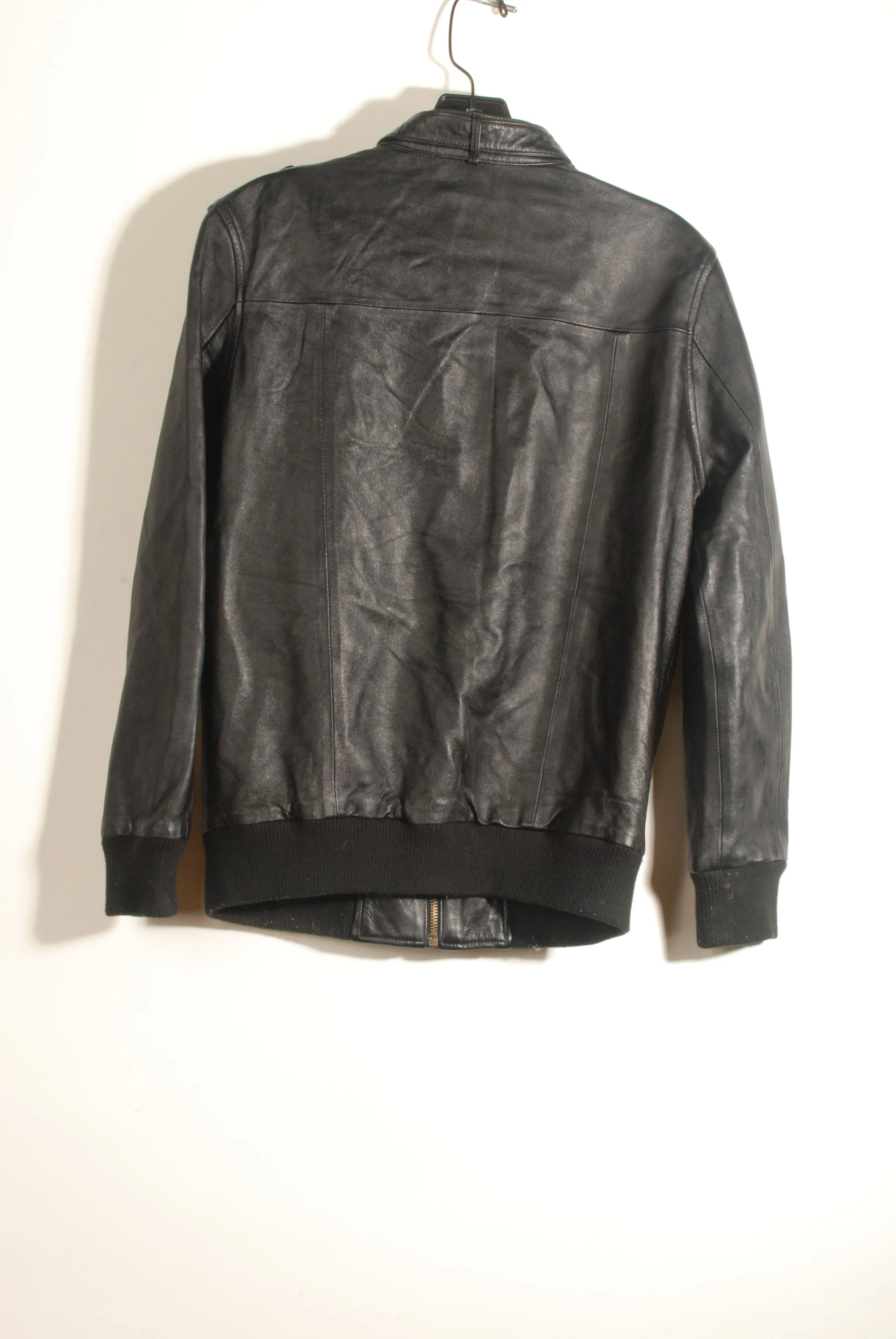 Black Leather Bomber Jacket - Small Size - Vintage 2010