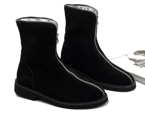 Black Suede Leather Vintage Zipper Round Head Grunge Mens Boots Bootie Shoes