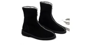 Black Suede Leather Vintage Zipper Round Head Grunge Mens Boots Bootie Shoes