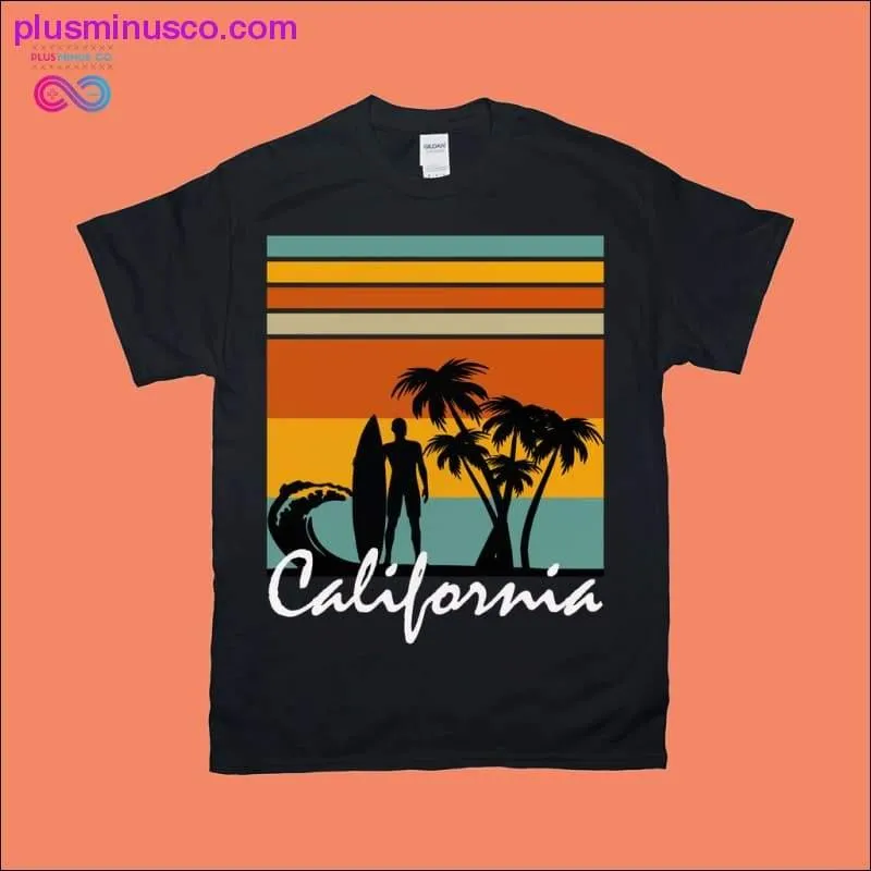 California T-Shirts with Retro Sunset Design