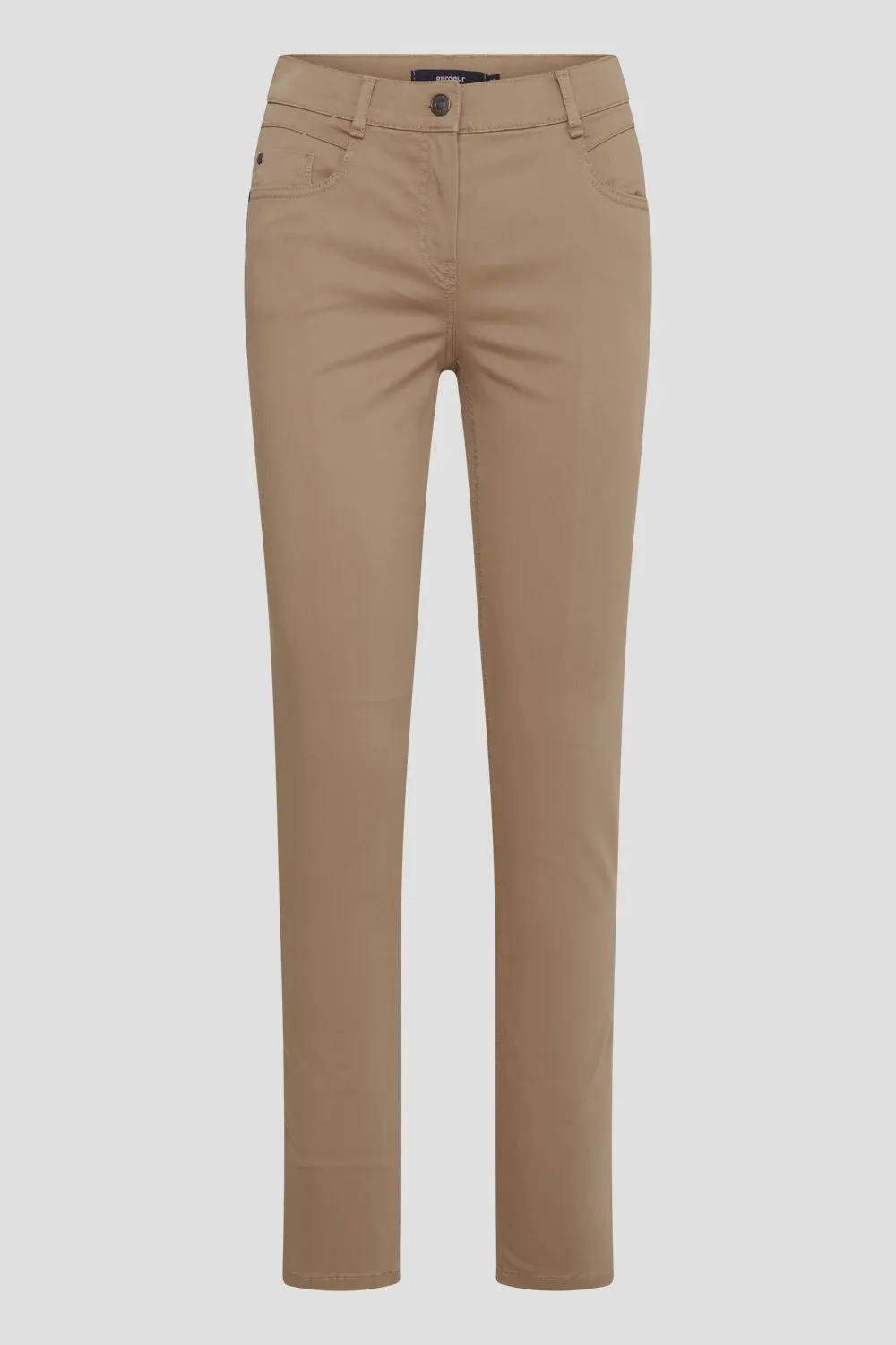 Camel-colored chino trousers