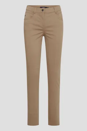 Camel-colored chino trousers