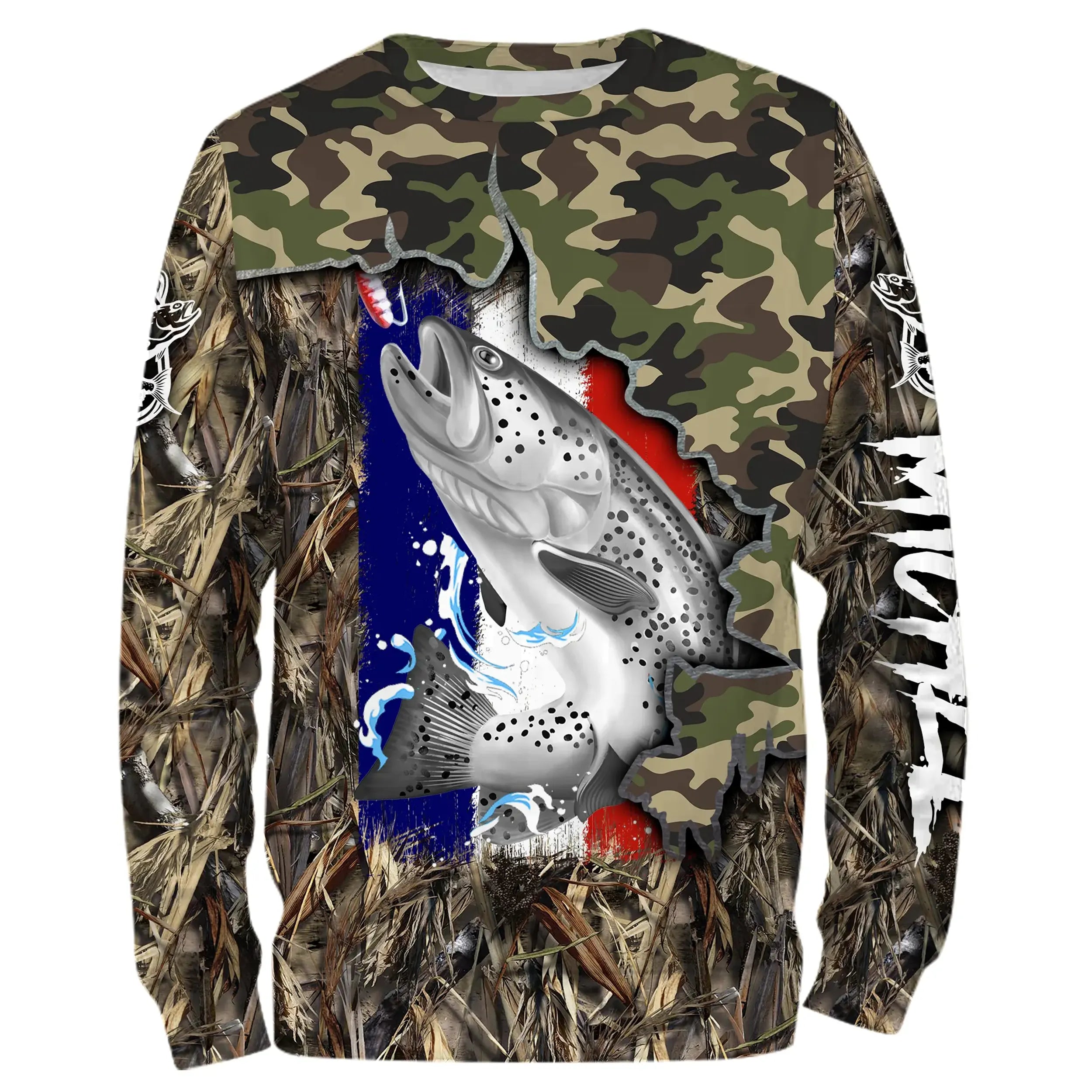 Camo Fishing T-Shirt with Trout - Comfort Style featuring French Flag - CT19072212