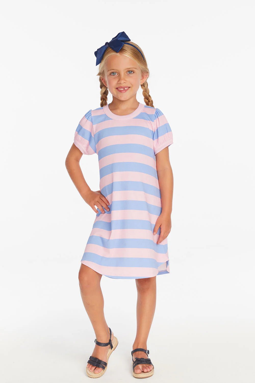 Chaser Kids Bubblegum Stripe Puff Sleeve Dress