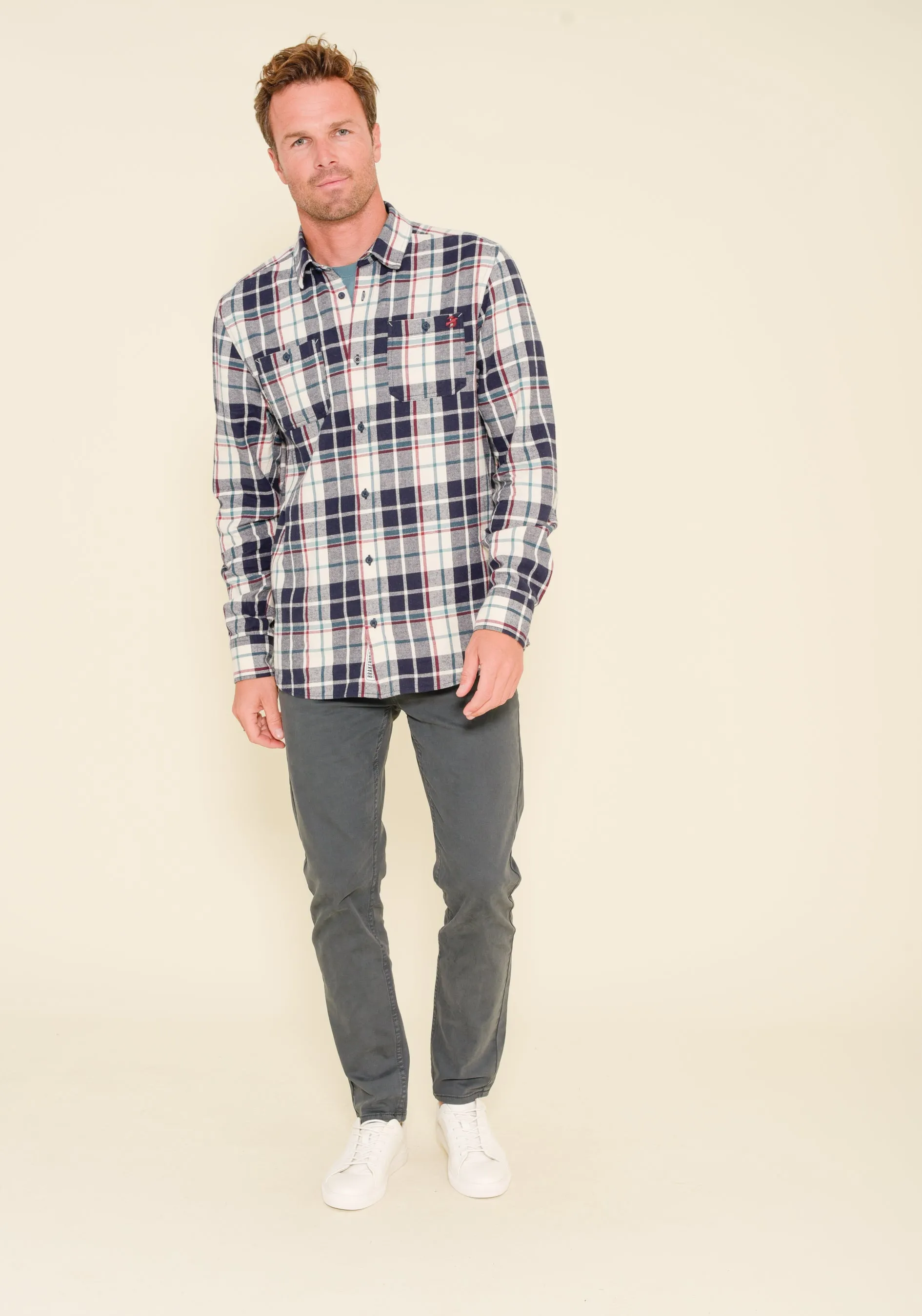 Ecru Navy Plaid Shirt