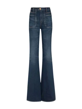 Flared denim trousers