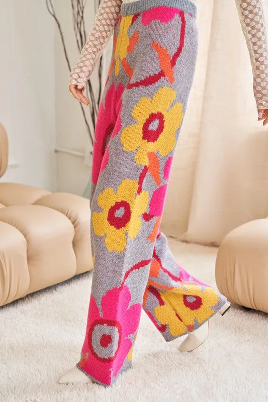 Floral Print Casual Comfortable Full-Length Wide-Leg Trousers