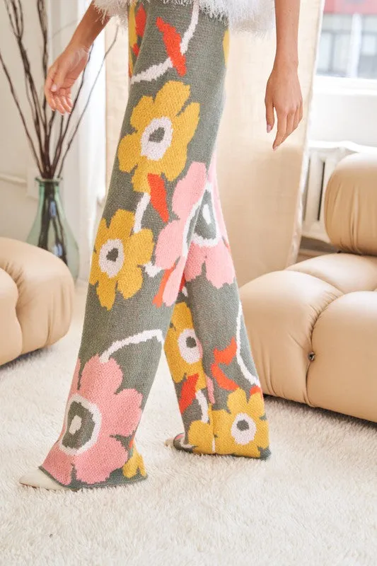 Floral Print Casual Comfortable Full-Length Wide-Leg Trousers