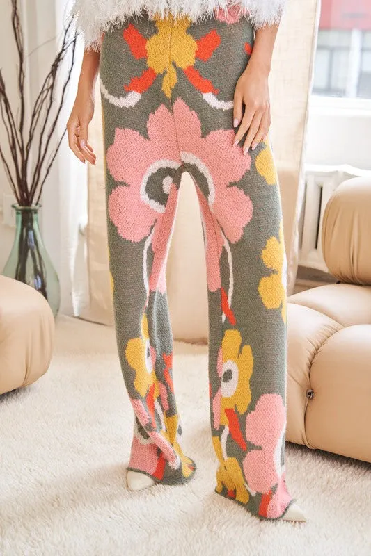 Floral Print Casual Comfortable Full-Length Wide-Leg Trousers