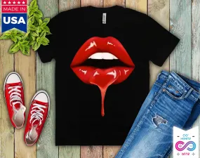 Funny Printed Women Lip Black T-Shirts for Girls