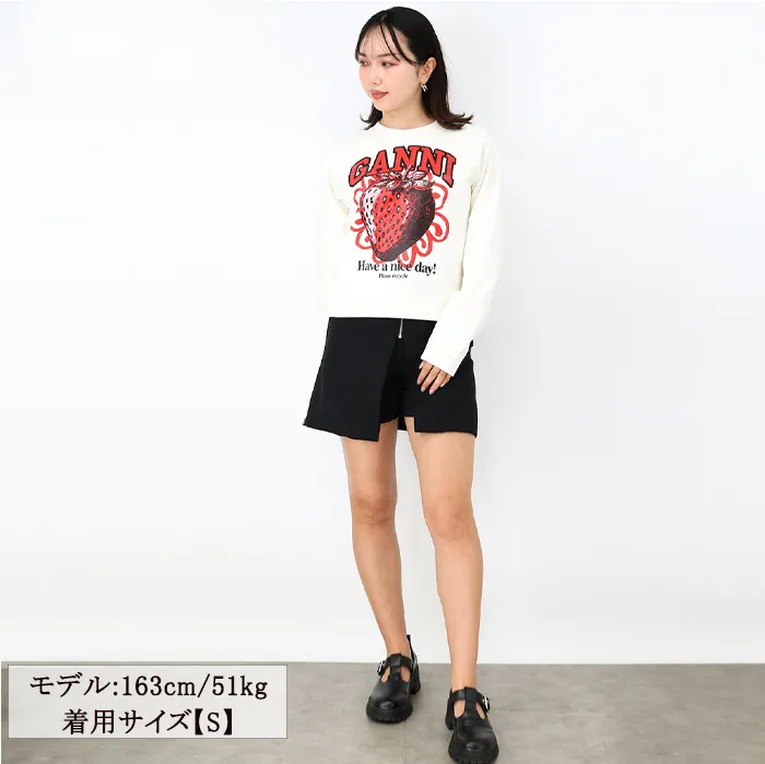 Ganni street style crew neck cotton logo long sleeves