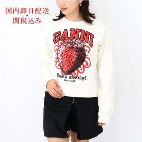 Ganni street style crew neck cotton logo long sleeves