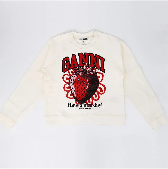 Ganni street style crew neck cotton logo long sleeves