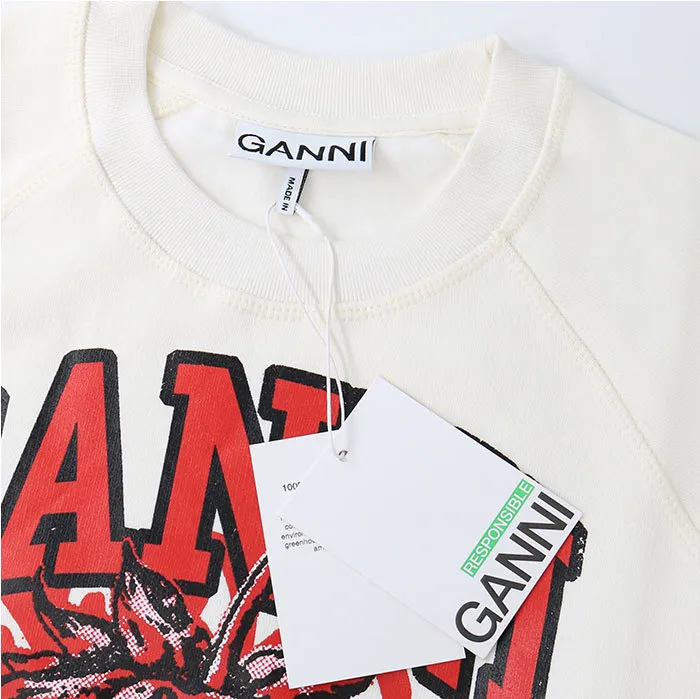 Ganni street style crew neck cotton logo long sleeves