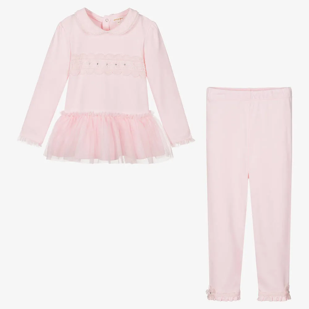 Girls Pink Cotton Leggings Set