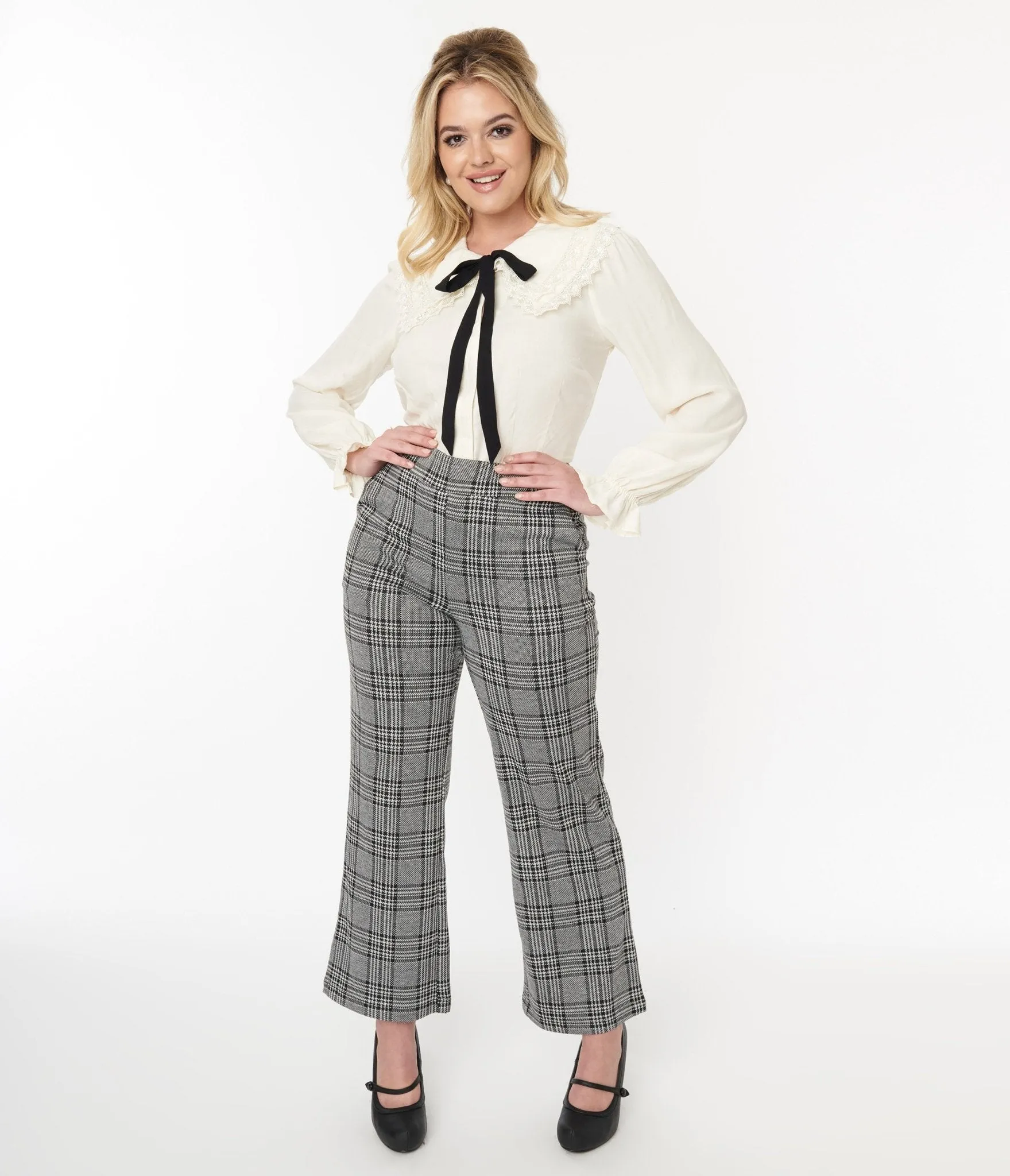 Gray and Black Plaid Stretch Pants