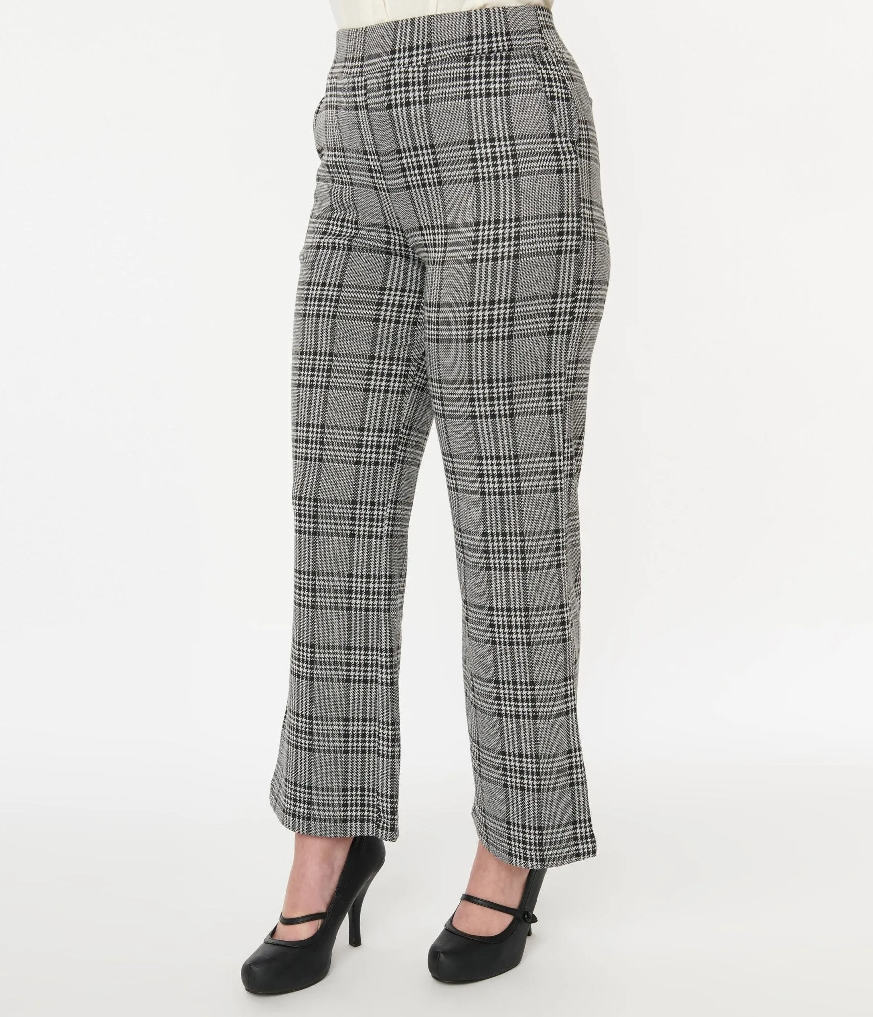 Gray and Black Plaid Stretch Pants