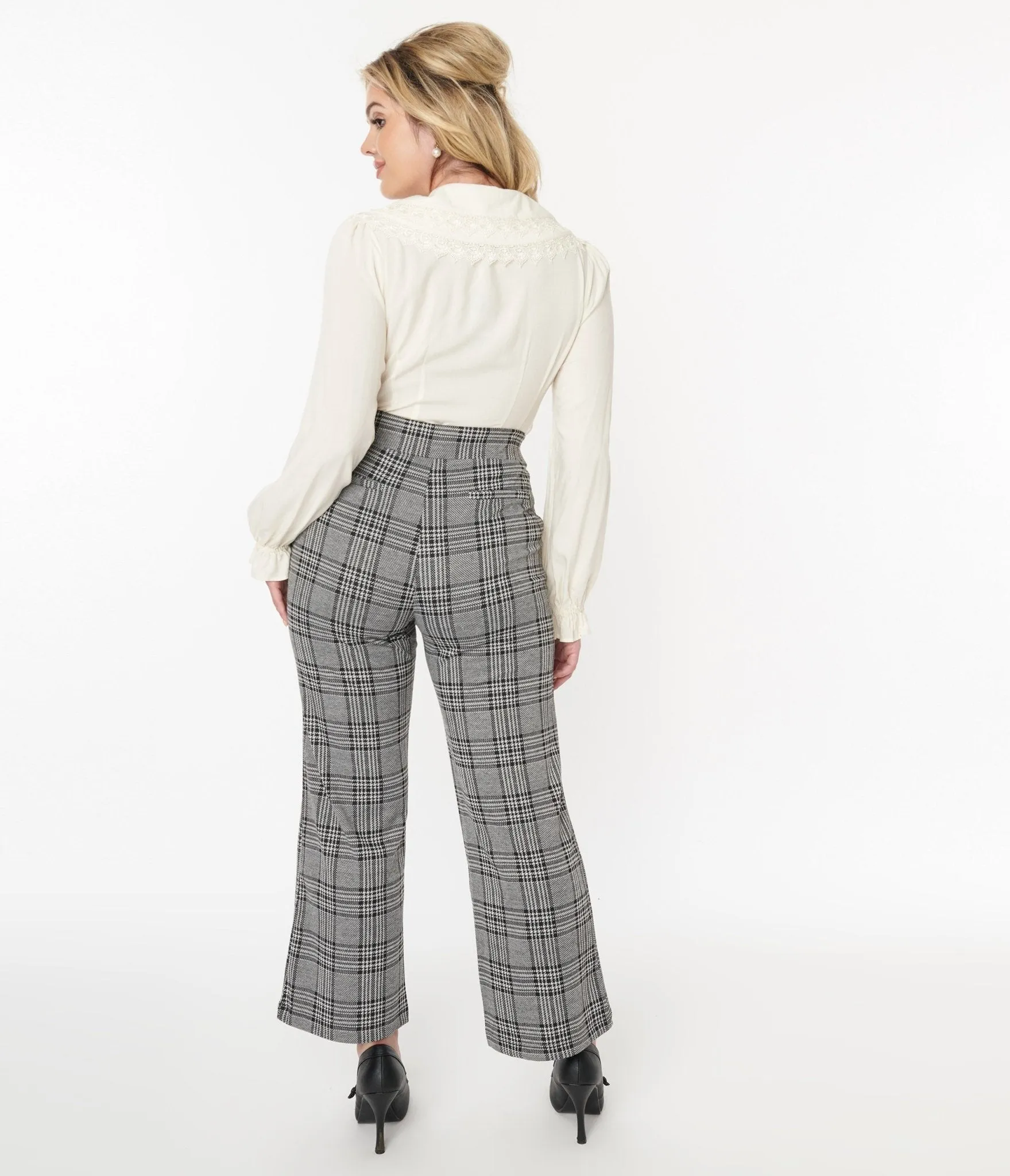 Gray and Black Plaid Stretch Pants