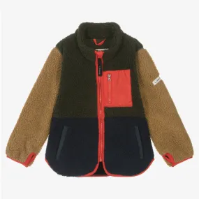 Green Colourblock Teddy Fleece Jacket