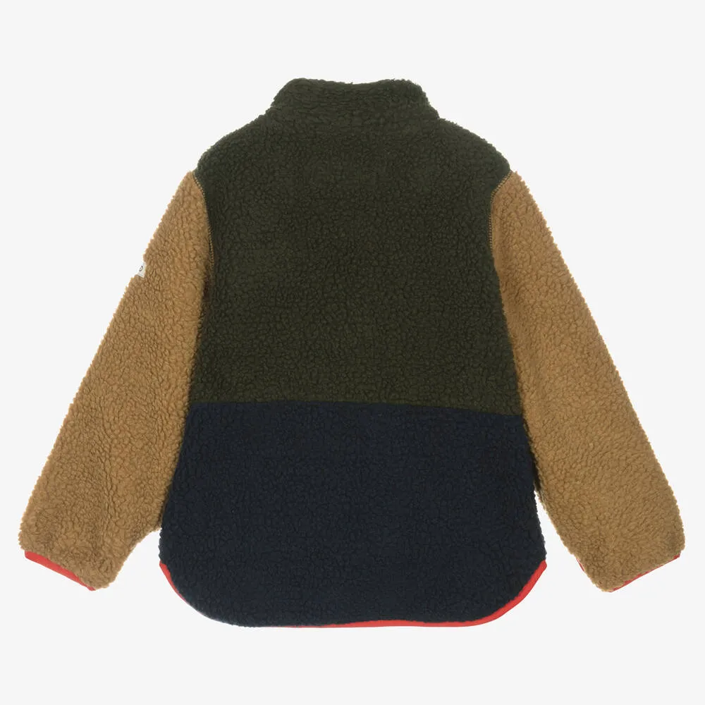 Green Colourblock Teddy Fleece Jacket