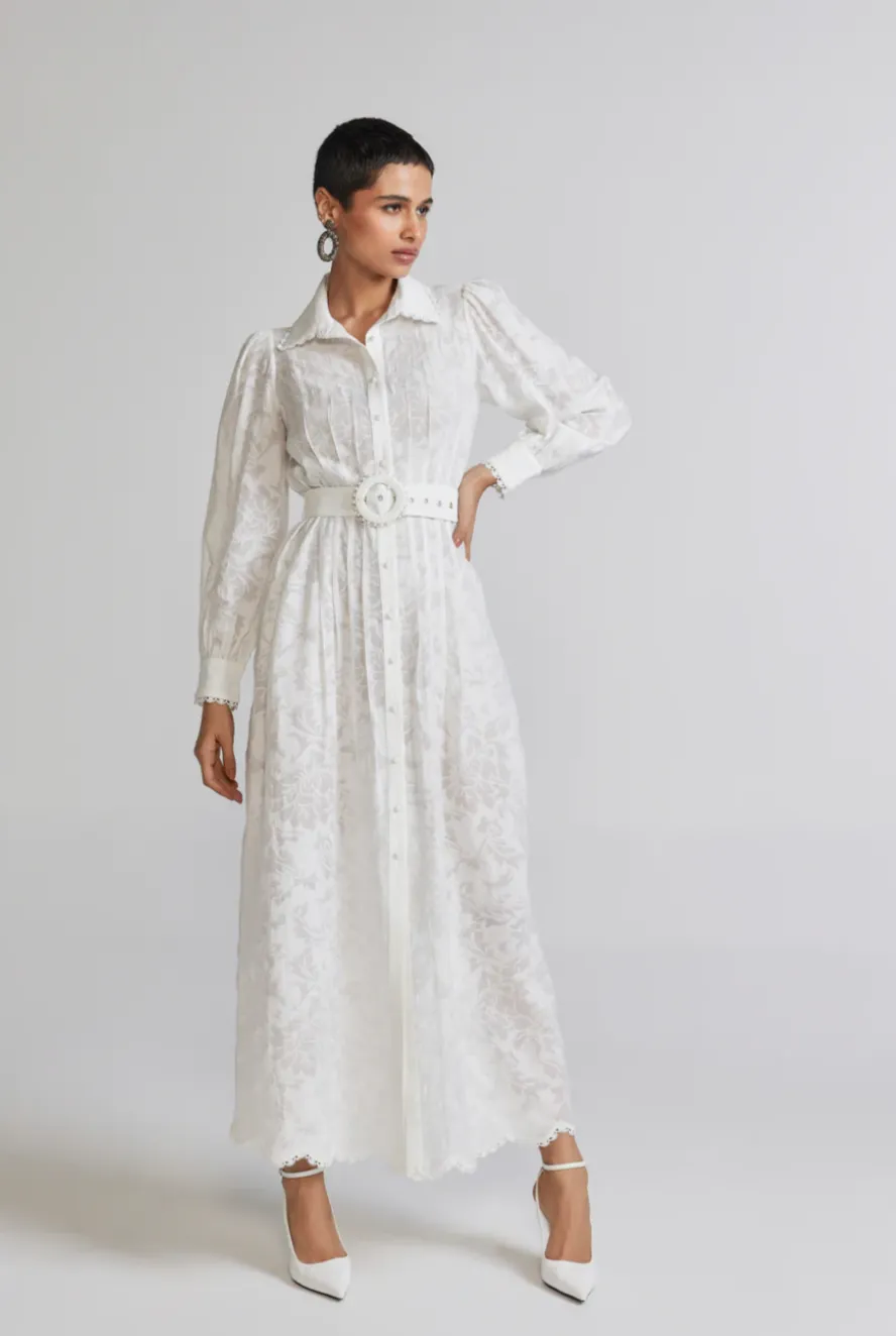 Hemant Nandita Ilara White Long Shirt Dress