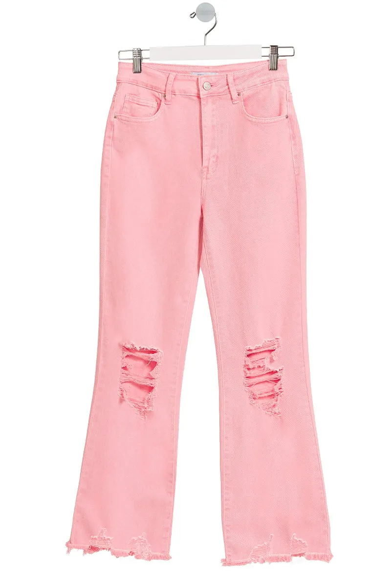 high waist destroyed acid wash pink pants