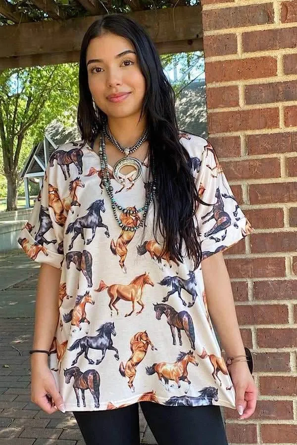 Horse print short sleeve shirt