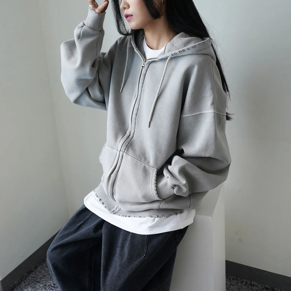 IONSEOUL Unisex Cotton Oversized Logo Hoodies - Street Style