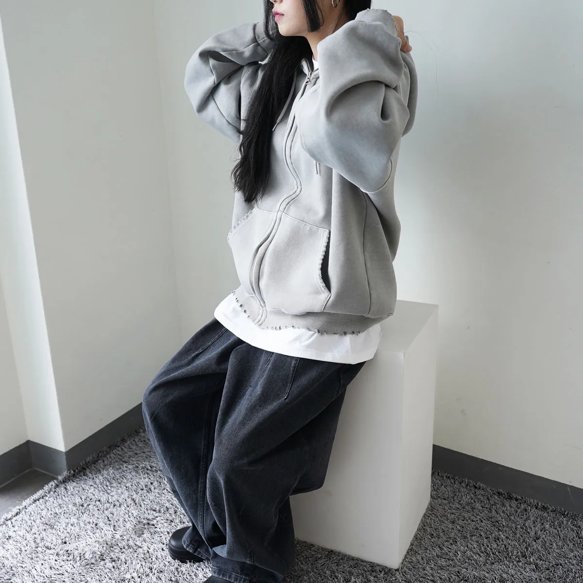 IONSEOUL Unisex Cotton Oversized Logo Hoodies - Street Style