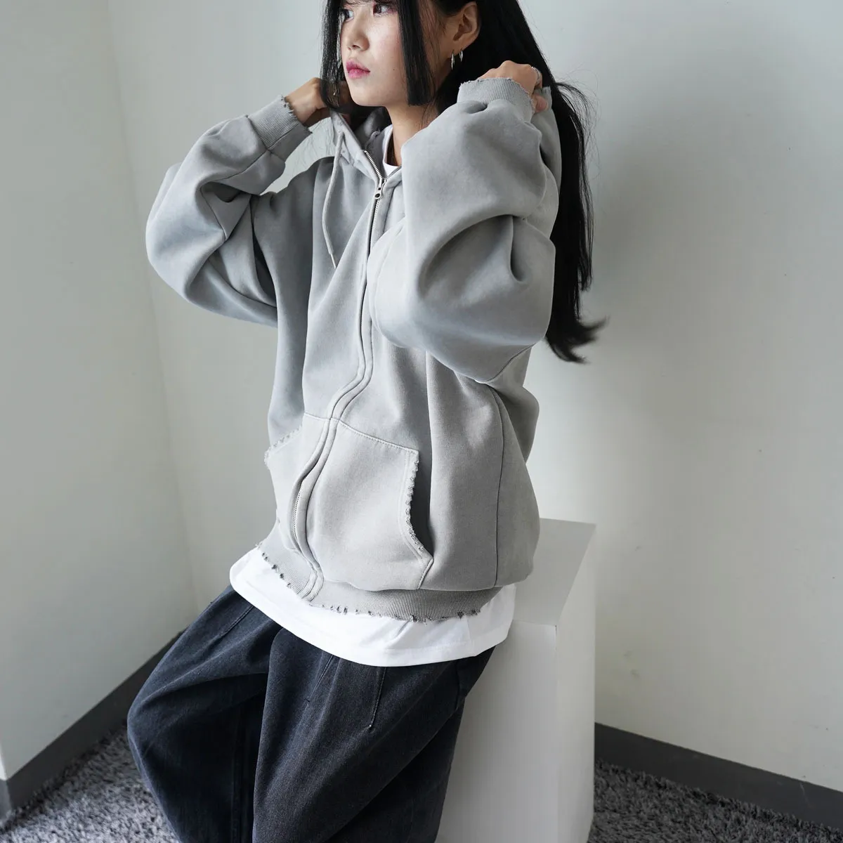 IONSEOUL Unisex Cotton Oversized Logo Hoodies - Street Style