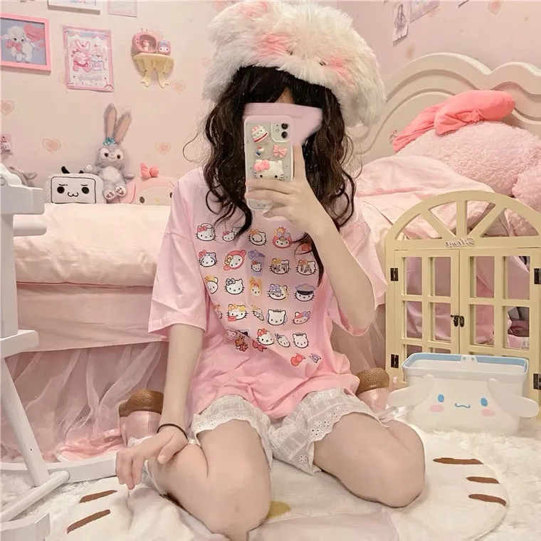 Japanese Cute Cat Print Pastel Pink T-Shirt | BY60038 | Shop Now